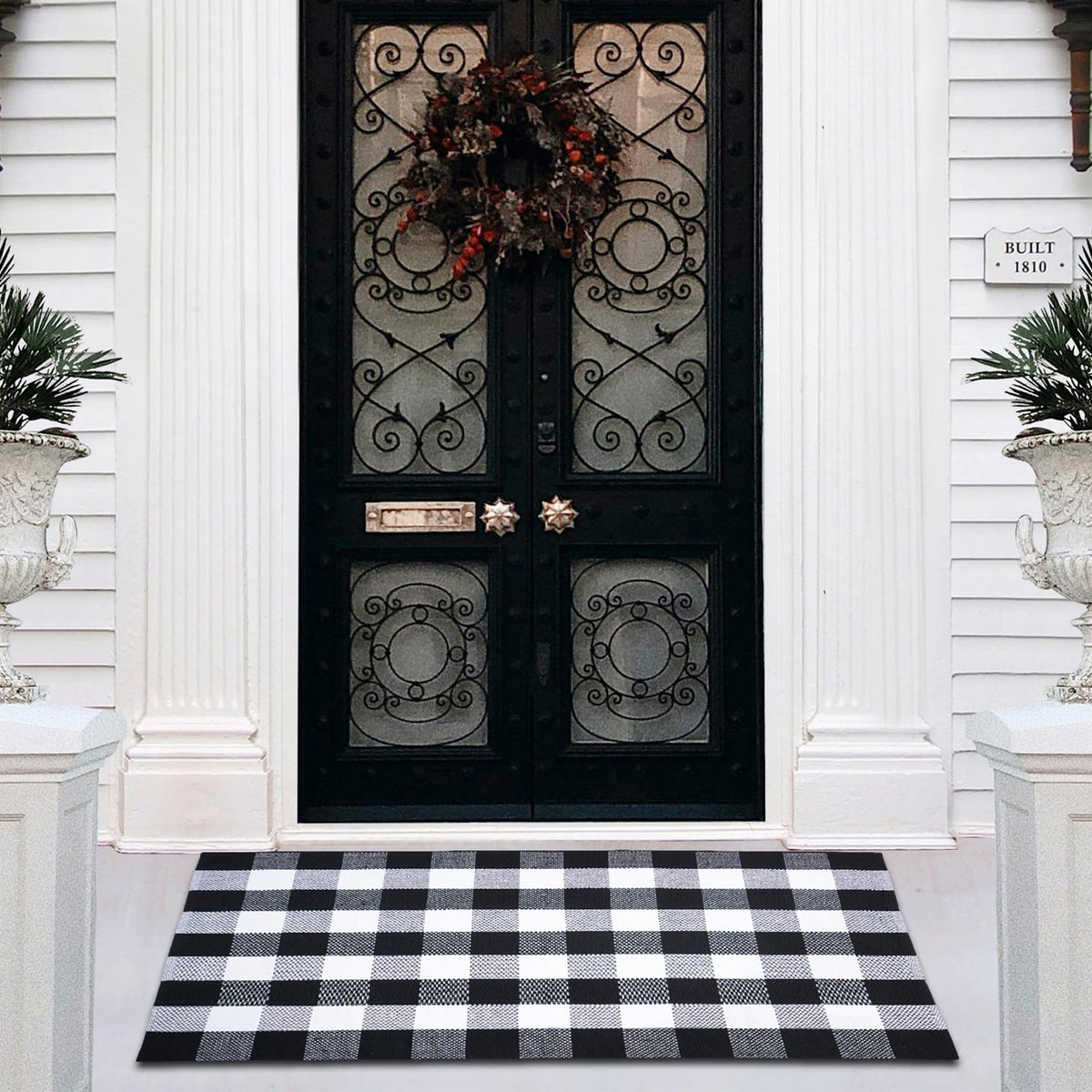 PIXFAIRY buffalo plaid rug front door adds rustic charm and handles high traffic.