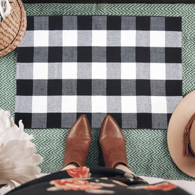 PIXFAIRY buffalo plaid rug kitchen area provides soft underfoot comfort and easy cleaning.