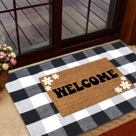 PIXFAIRY buffalo plaid rug patio space blends indoors style with outdoor durability.