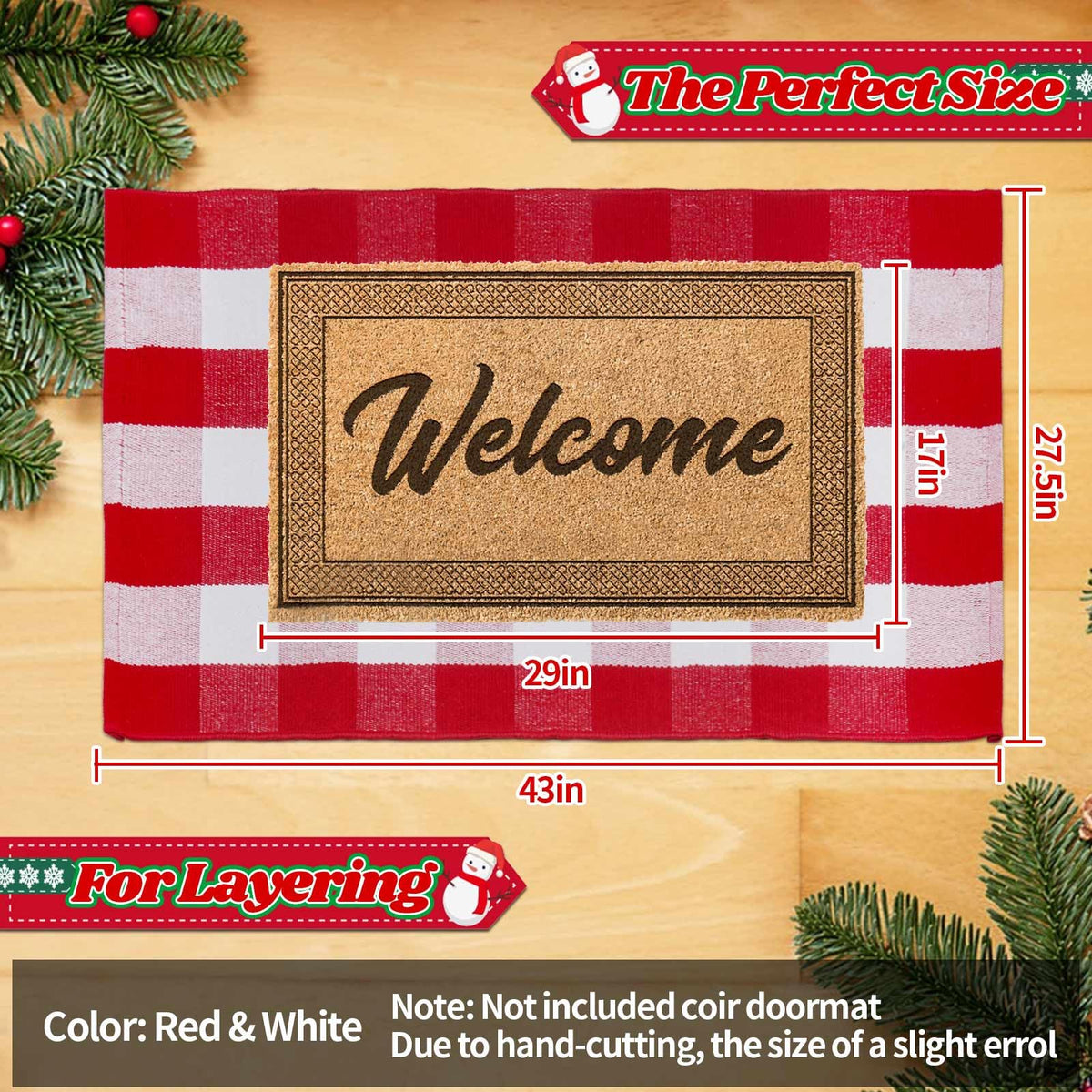 PIXFAIRY plaid rug with layered mat beneath energizes entryway with seasonal charm