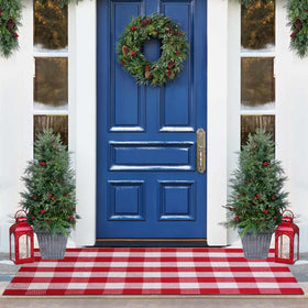 PIXFAIRY Christmas plaid rug 3x5 ft enhances festive entryway appeal.