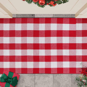 PIXFAIRY indoor/outdoor plaid rug on porch blends style with practicality.