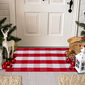 PIXFAIRY plaid rug cotton blend supports reliable indoor and outdoor use