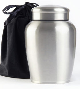 P.J. homsv large urn in stainless steel safely holds ashes with lasting durability