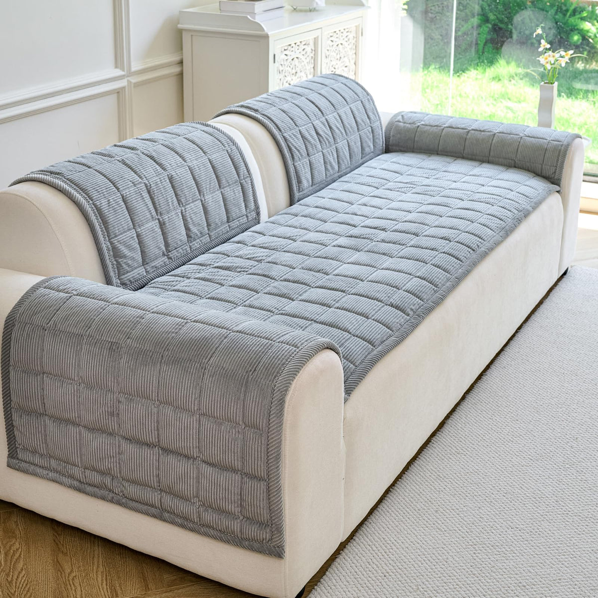 PJLZJFBY soft corduroy couch cover adds warmth and comfort for pets.