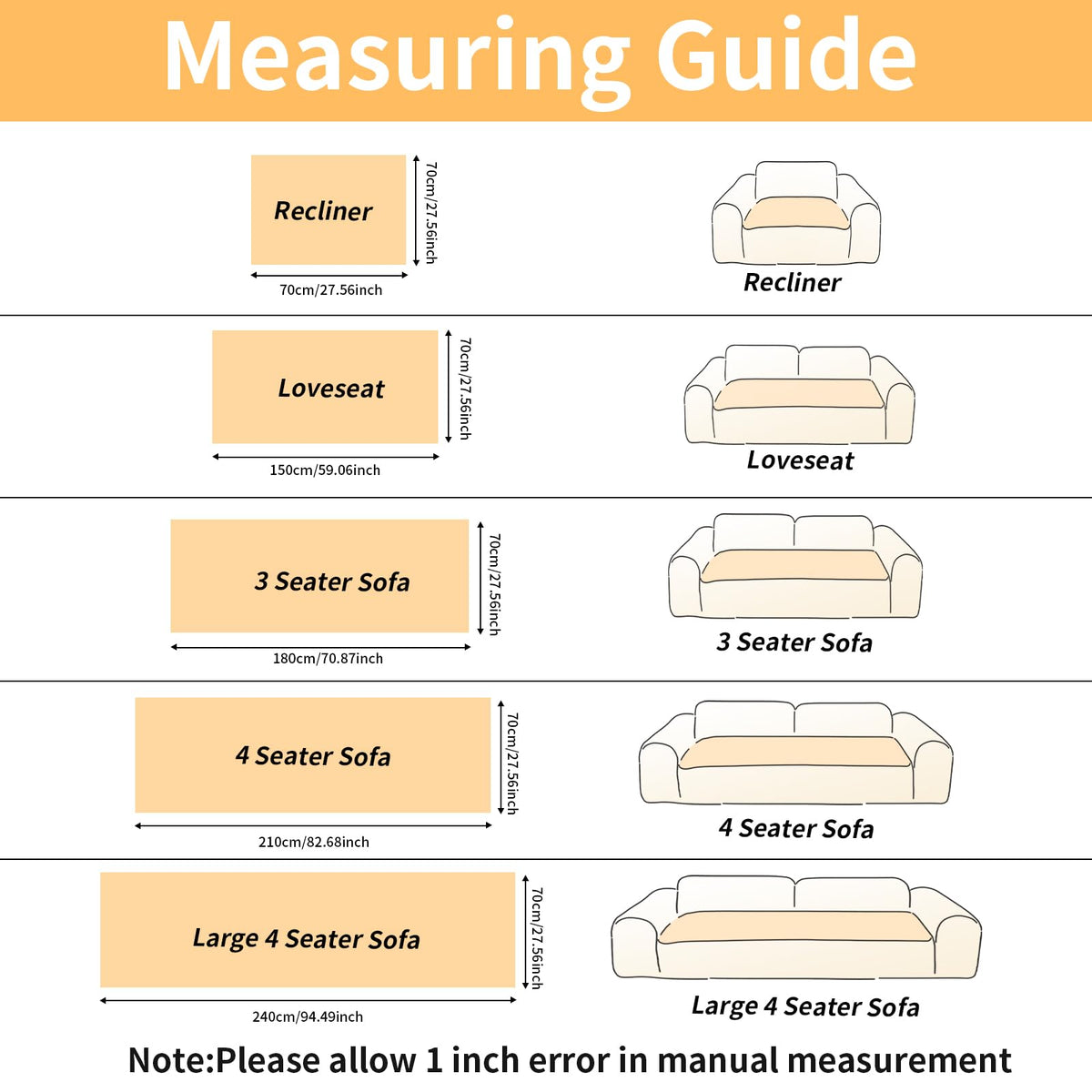 PJLZJFBY washable couch cover fits 27.6 by 70.9 inch sofas.
