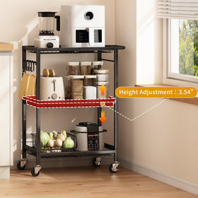 Pkuyres cart side view highlights slim footprint beside counters.