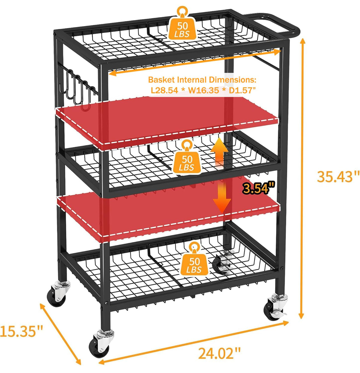 Pkuyres kitchen island cart fits snugly in corners for easy access.