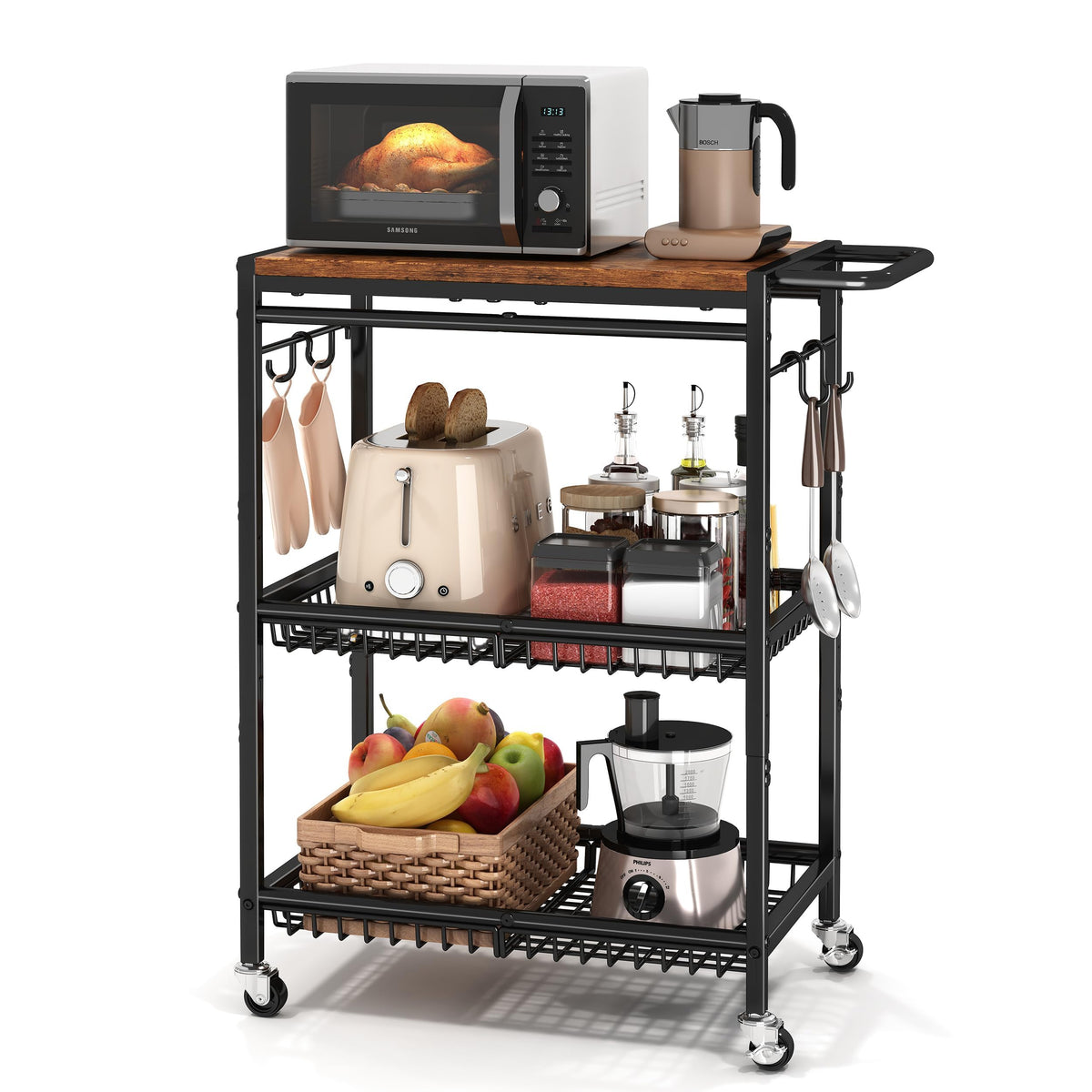 Pkuyres versatile cart suitable for kitchen, dining, living, and office spaces.