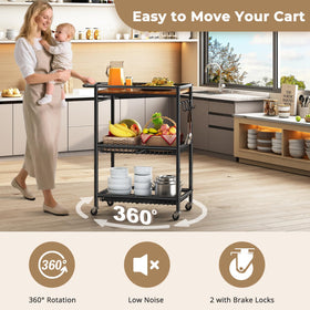 Pkuyres 3-tier rolling cart with metal shelves for sturdy kitchen storage.