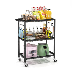 Pkuyres cart includes four hooks for utensils or towels.