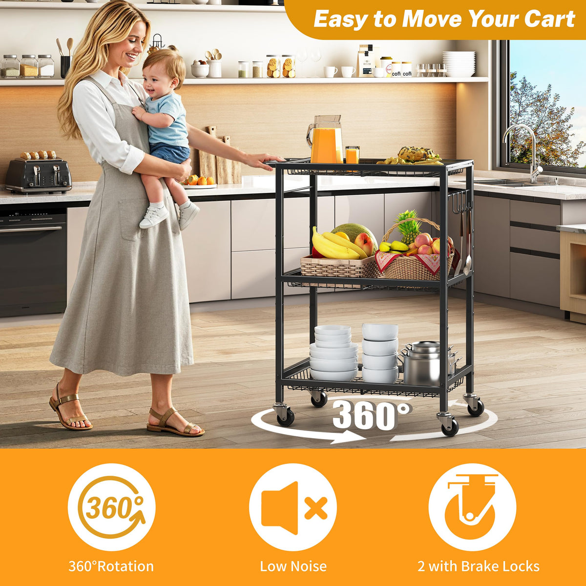 Pkuyres cart lockable wheels secure the cart during use or pause.