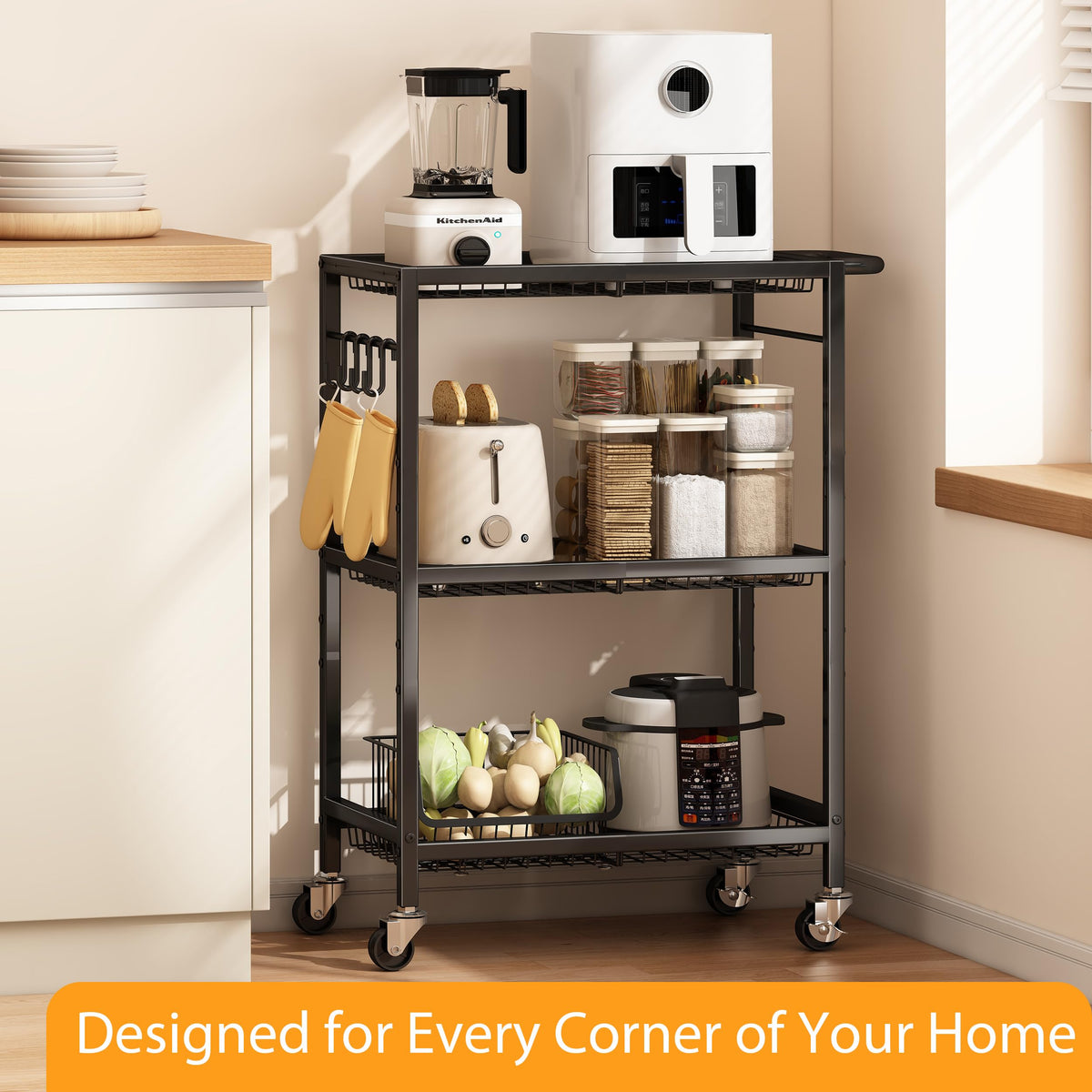 Pkuyres cart supports outdoor BBQ prep and backyard organization.