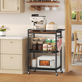 Pkuyres vintage wood and iron construction adds classic kitchen charm.