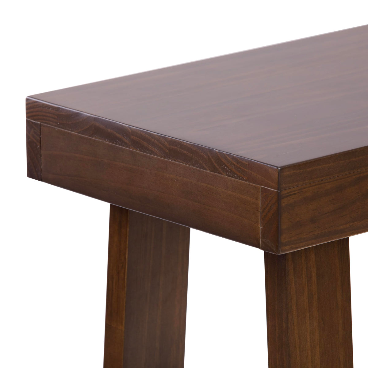 Close-up of wood grain and joinery on the Plank+Beam console table