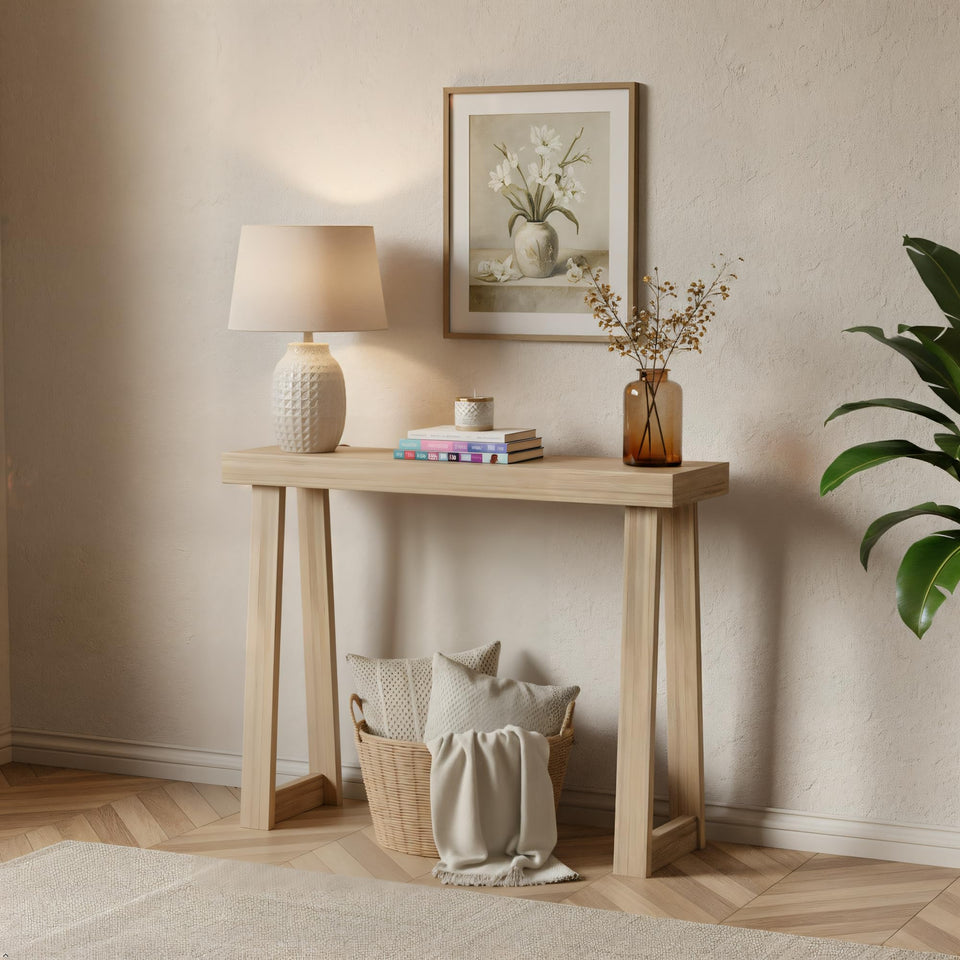 Plank+Beam Classic Console Table front view highlights 36-inch length for living spaces