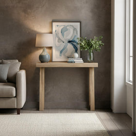 Plank+Beam console table side view suitable for entryways and slim hallways