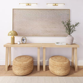 Plank+Beam console table side profile in blonde finish.
