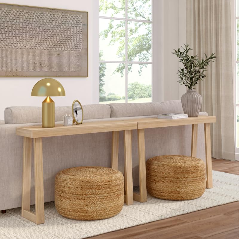Top view of Plank+Beam console table in blonde tone.