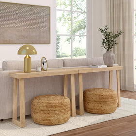 Top view of Plank+Beam console table in blonde tone.
