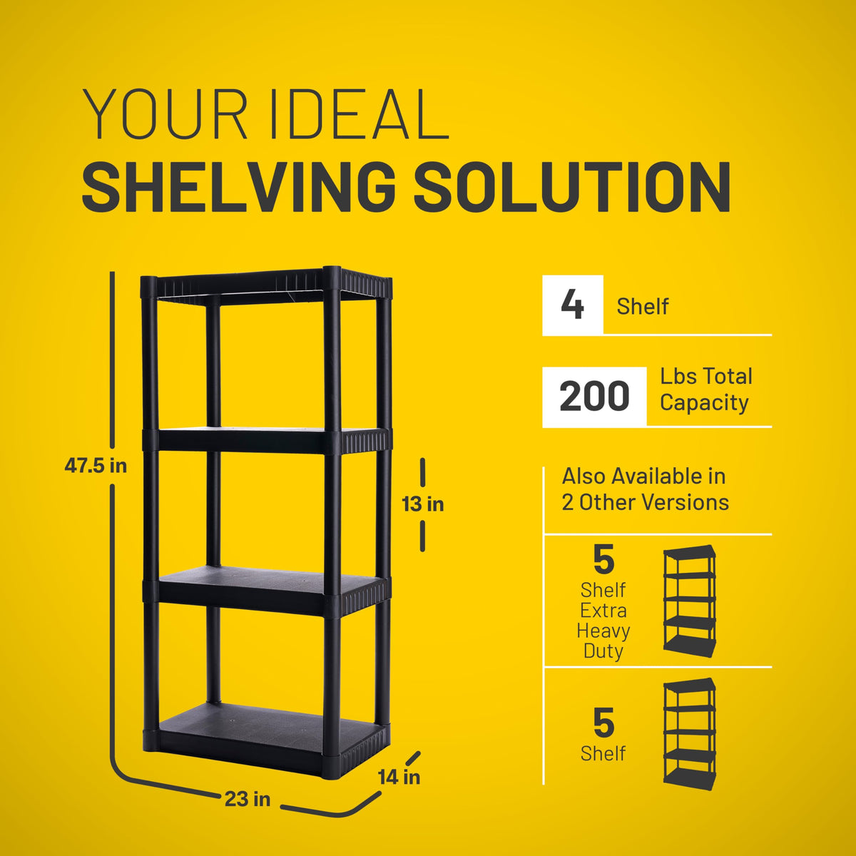 Plano durable plastic shelving supports heavy items in pantry setup.