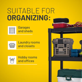 Plano easy-assembly shelving requires no tools for quick setup.