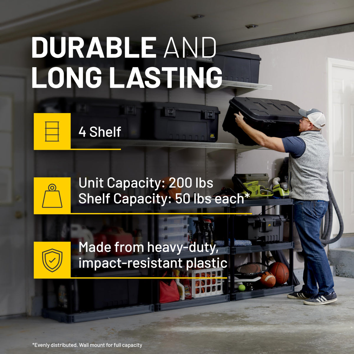 Plano interlocking shelving unit used beside another for expanded storage.