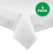 PLASTICPRO tablecloth on table setup demonstrates elegant white coverage.