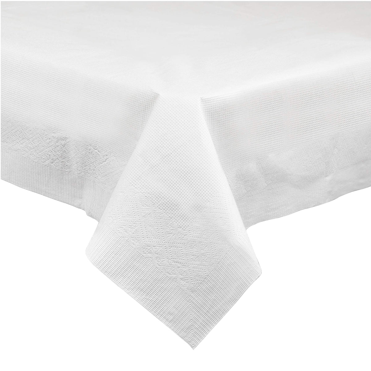 PLASTICPRO disposable 3-ply tablecloth package for quick cleanup after events.
