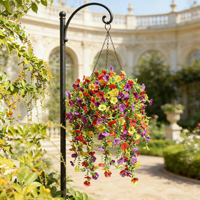 Playieer porch decor idea with mixed color faux flowers for curb appeal.