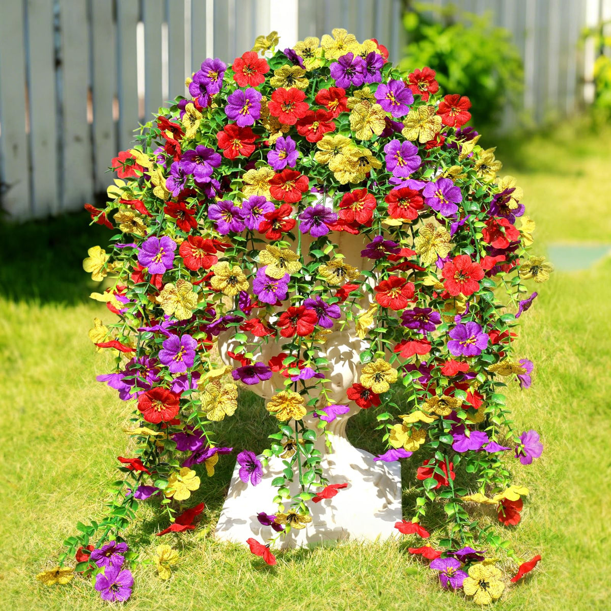 Playieer red outdoor flower bundle with leaves adds year-round color to planters.