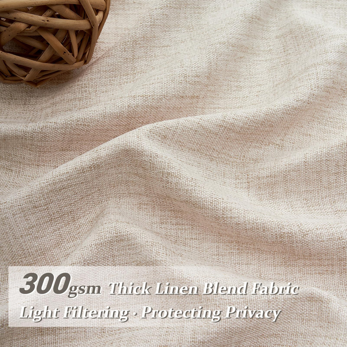 PleatedDrapes linen blend fabric close-up highlighting durability and soft touch.