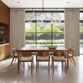 PleatedDrapes easy-care fabric washes cold and resists wrinkles.