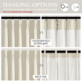 PleatedDrapes versatile installation options with hooks, rings, or track
