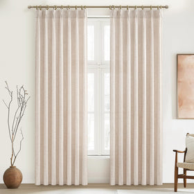 PleatedDrapes light-filtering curtains front view; 96in length for living room privacy with natural light.