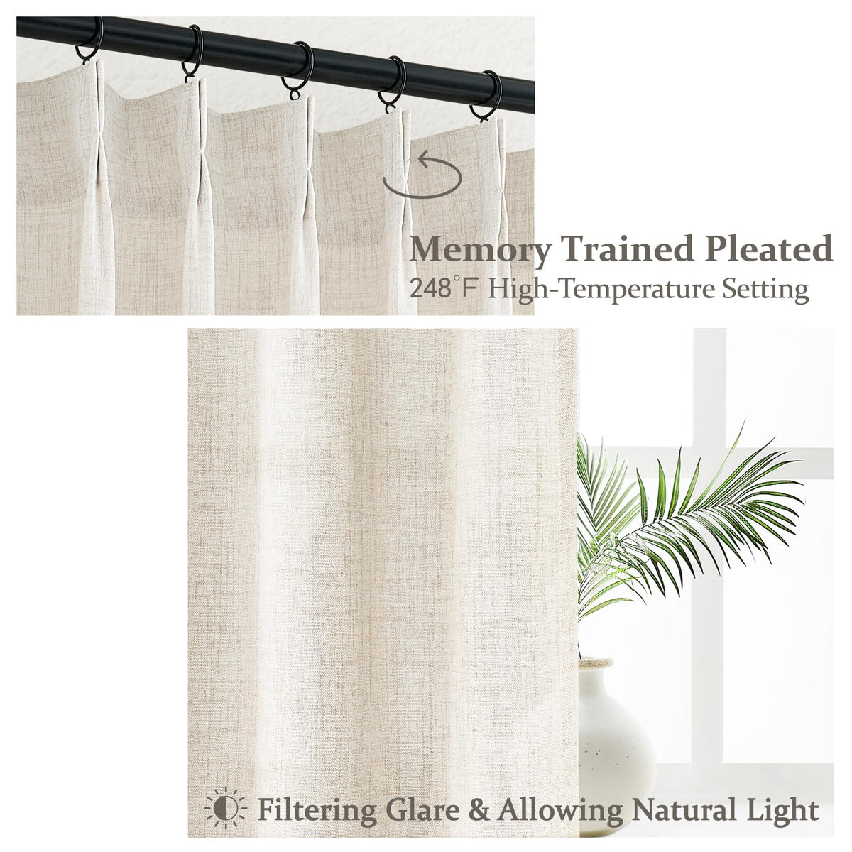 PleatedDrapes linen-blend fabric highlights durable, soft texture and privacy.