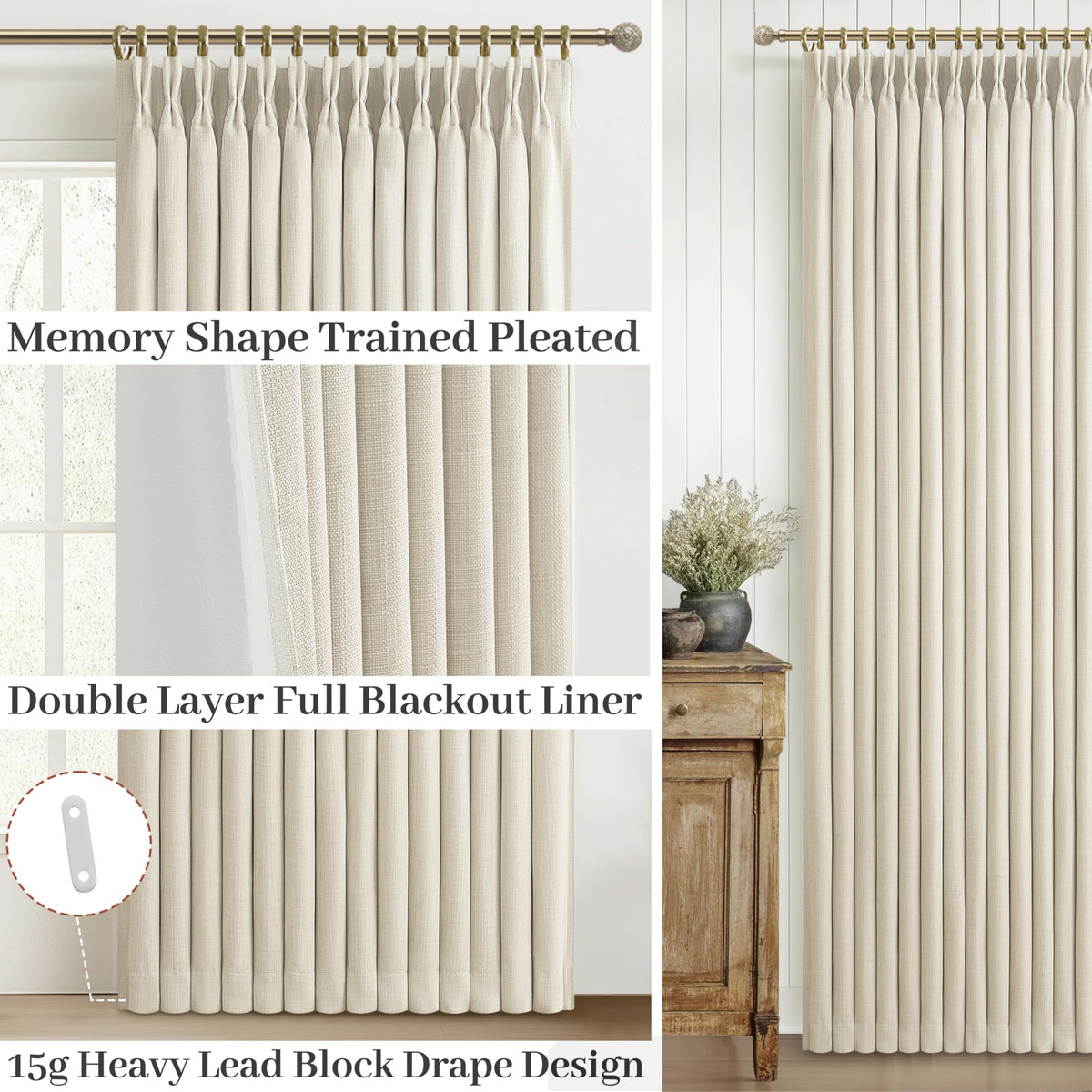 PleatedDrapes pinch-pleat design close-up highlights structured drape