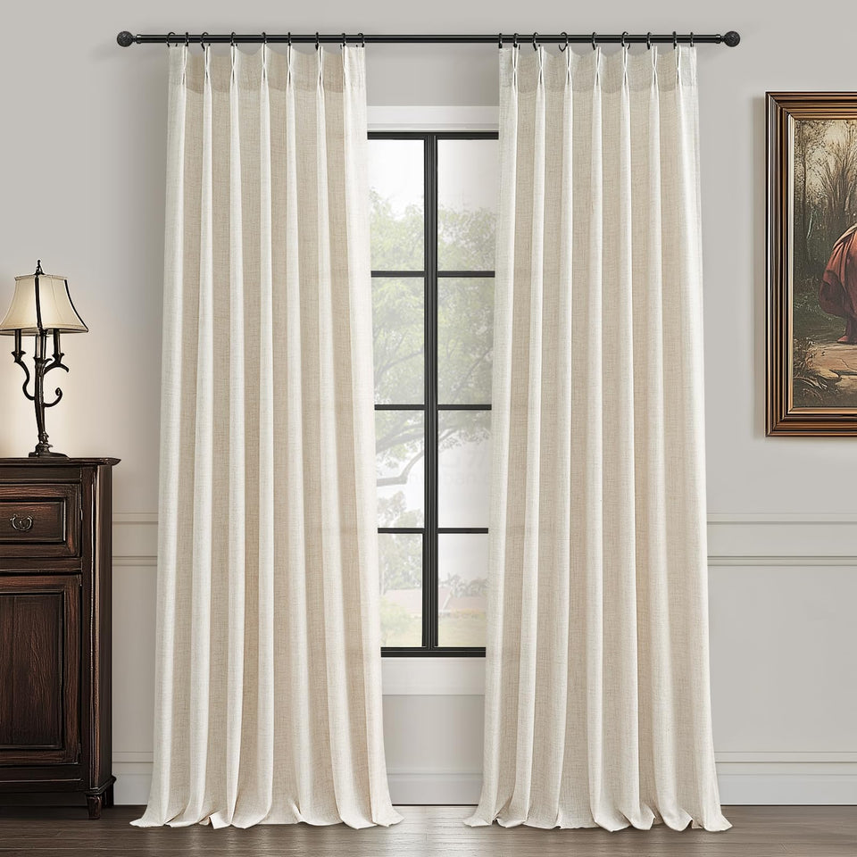 PleatedDrapes cream ivory textured curtain with elegant pleats for light diffusion
