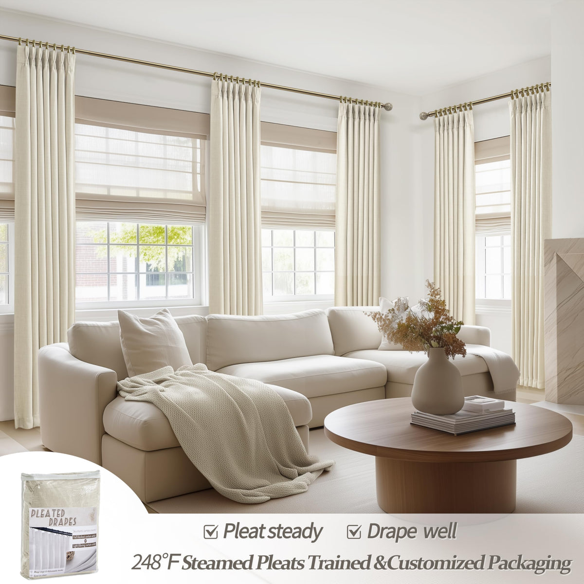 PleatedDrapes soft linen-blend fabric feel and refined texture