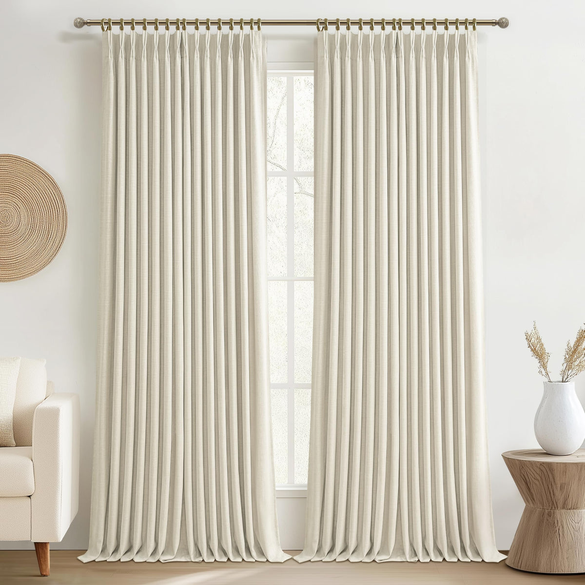 PleatedDrapes thick linen sand beige curtain texture adds premium privacy