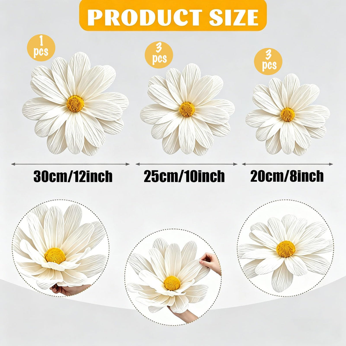 PleatFlora 25cm medium daisy set for focal decor accents