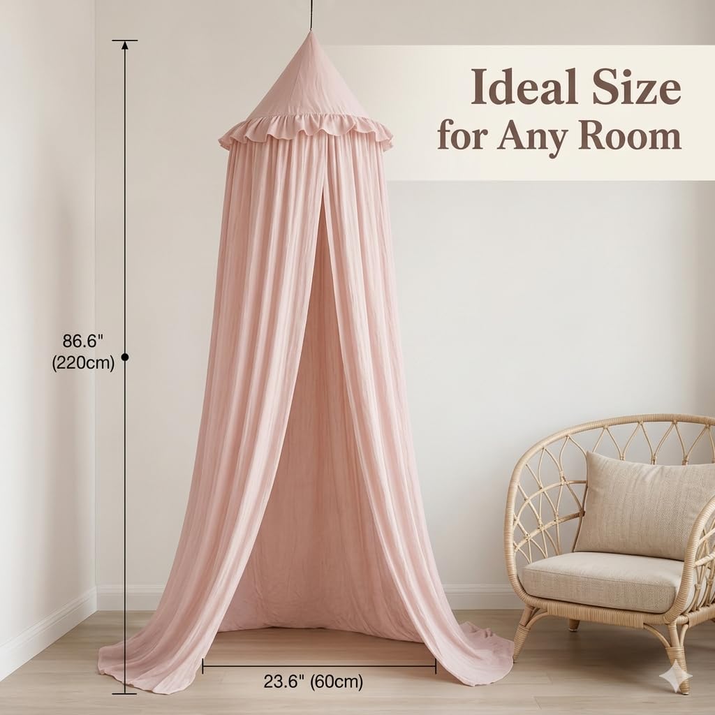 PlentiVive bed canopy cascading ruffles adds romantic decor to a girl's room.