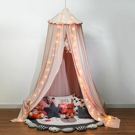 PlentiVive bed canopy pink room decor brightens a girl's space.