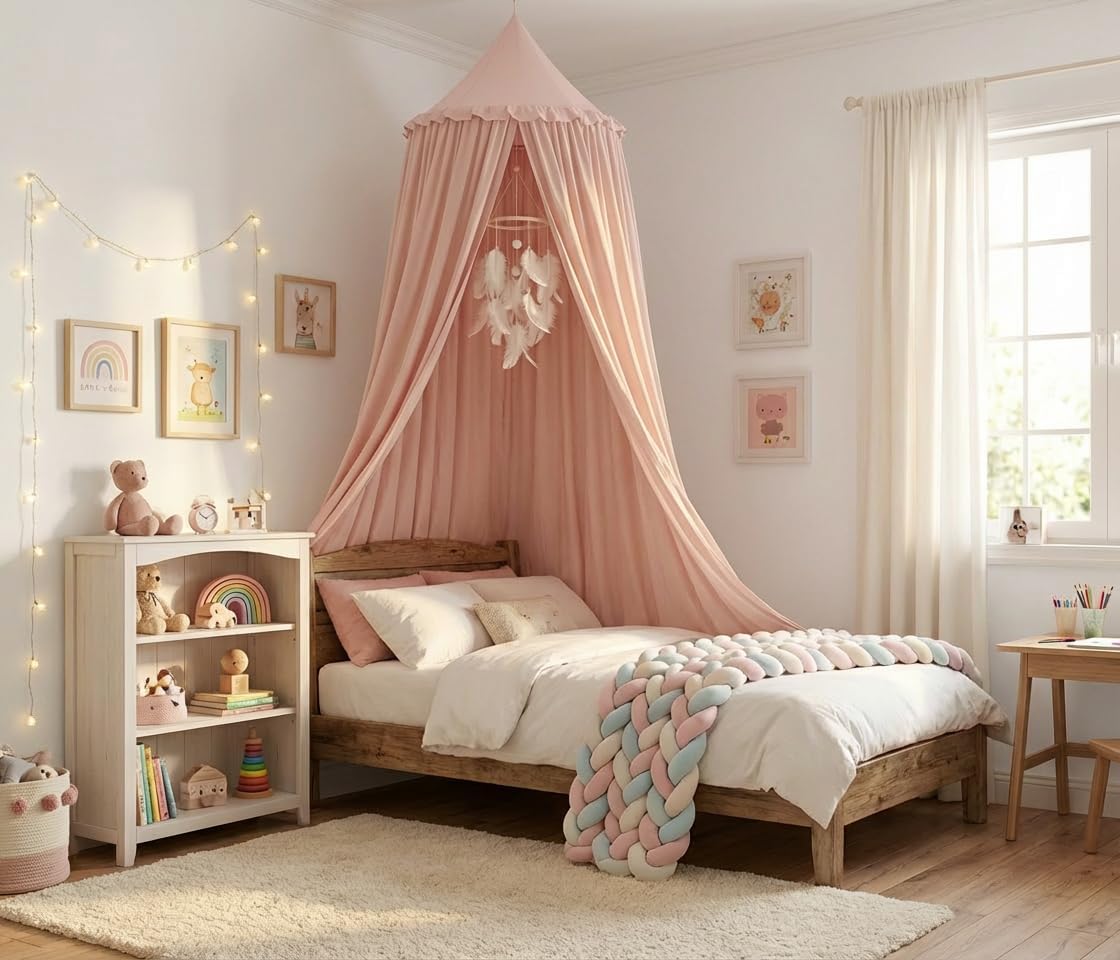 PlentiVive bed canopy princess dome creates a magical sleeping space for imaginative play.