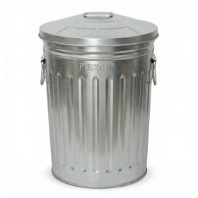Plexon 2-gallon galvanized trash can with lid for compact bathroom spaces.