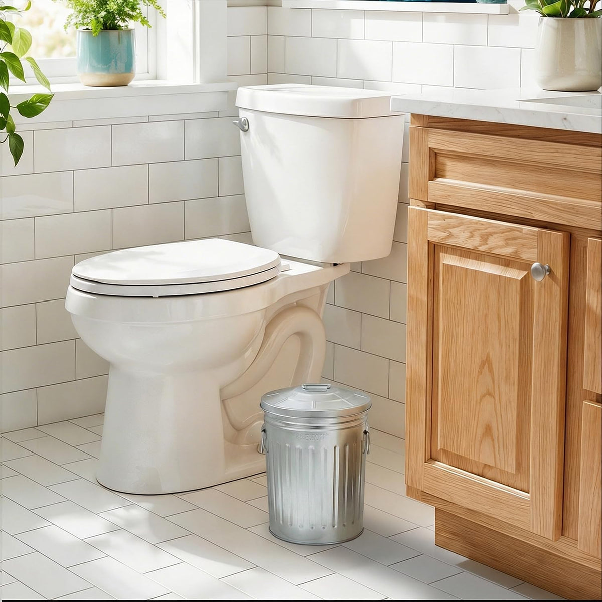 Plexon under-sink trash can fits neatly in tight cabinets.