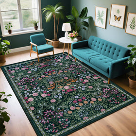 PLHXFR 6x9 floral rug in dark green adds warmth to the living room