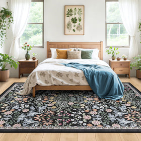 PLHXFR 8x10 floral rug under the dining table combines elegance with easy cleanup.