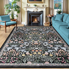 PLHXFR 8x10 floral rug in the living room offers warm, soft underfoot comfort.