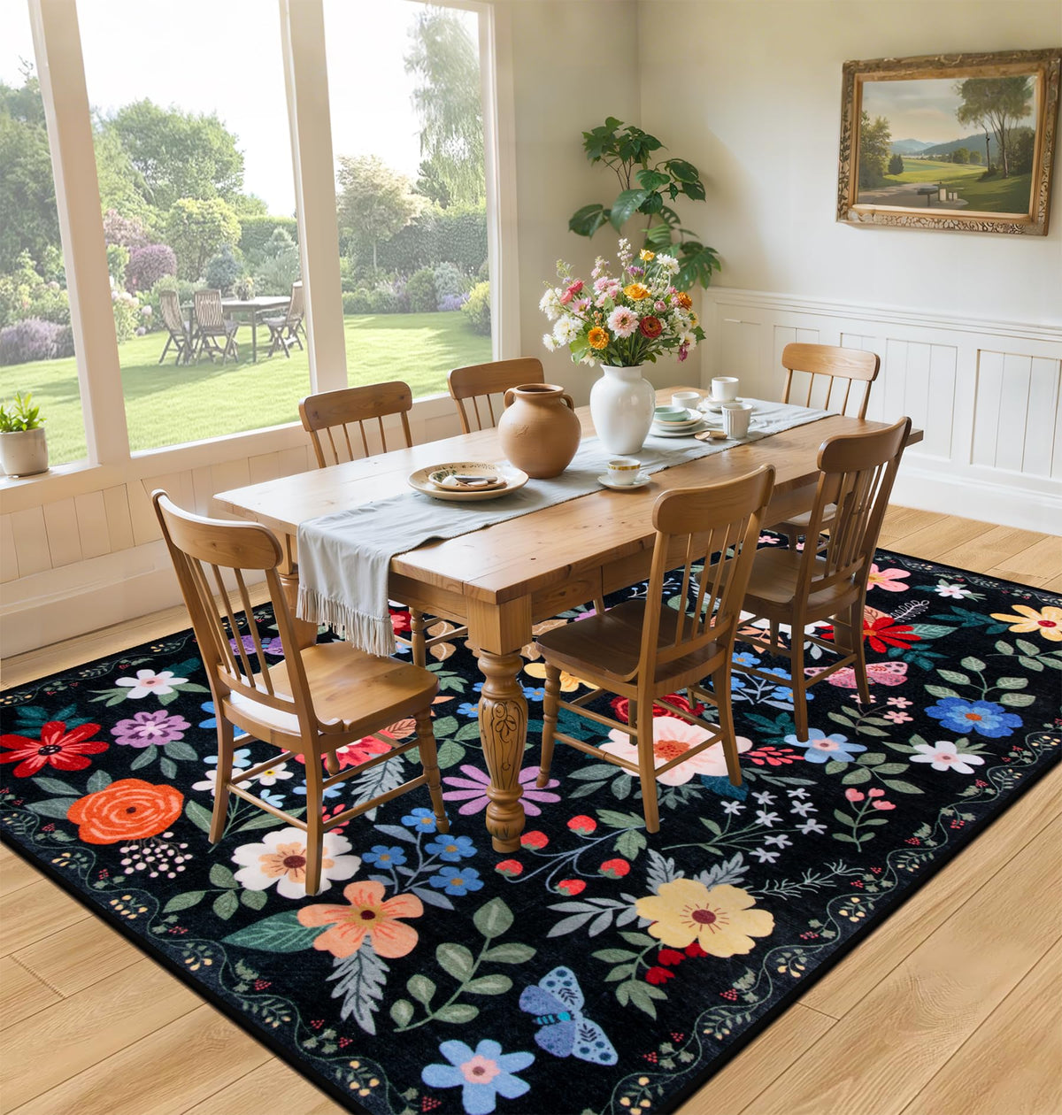 PLHXFR anti-slip back keeps the rug secure in high-traffic spaces.
